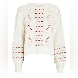 INTERMIX Cream Sweater with Heart Patterns